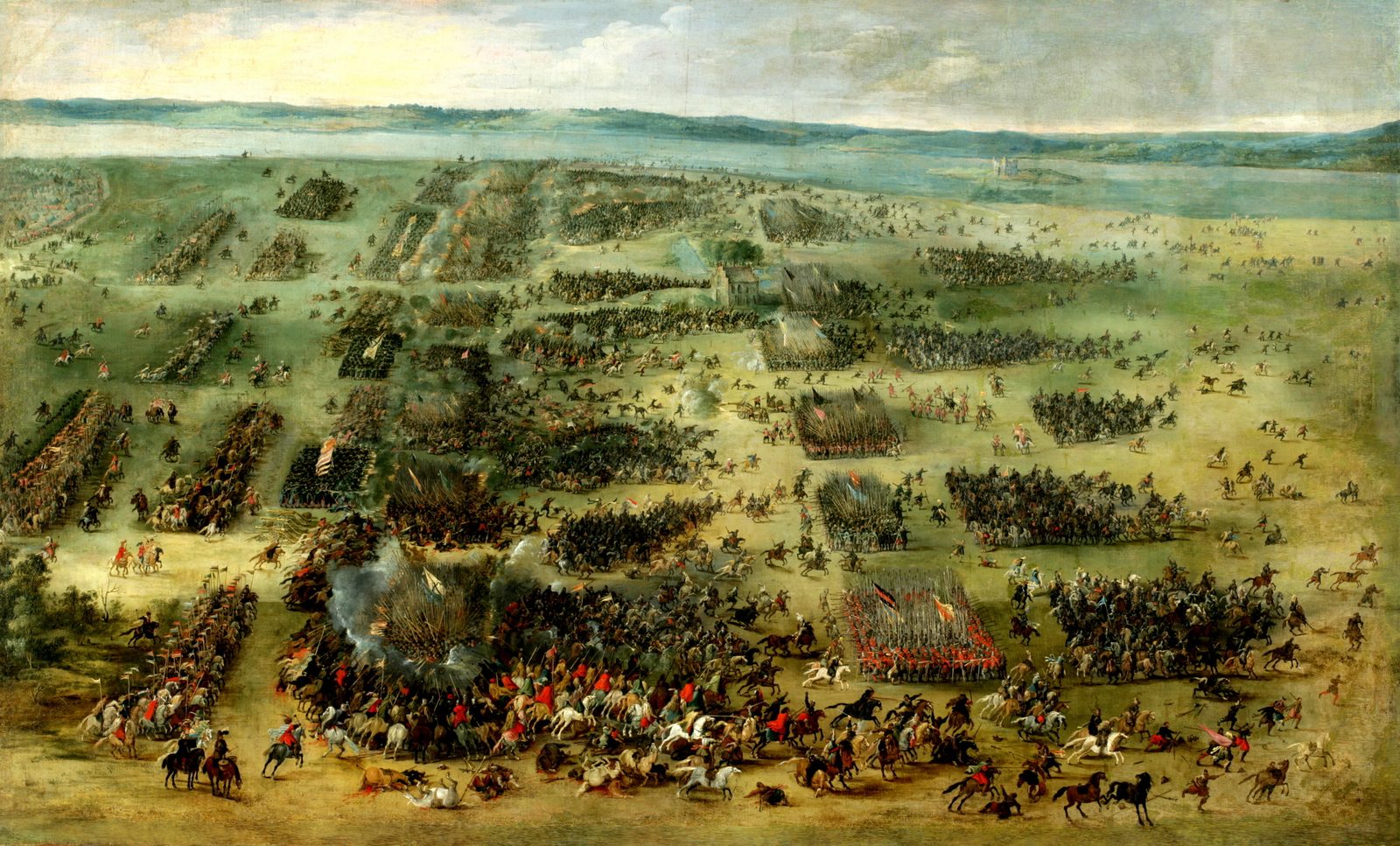 Pieter Snayers' 17th-century oil painting of the Battle of Kircholm, showing Commonwealth cavalry and infantry engaged with Swedish forces on open ground