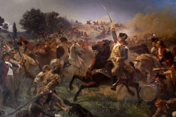 Emanuel Leutze's 1854 painting of George Washington on horseback rallying retreating Continental troops at the Battle of Monmouth