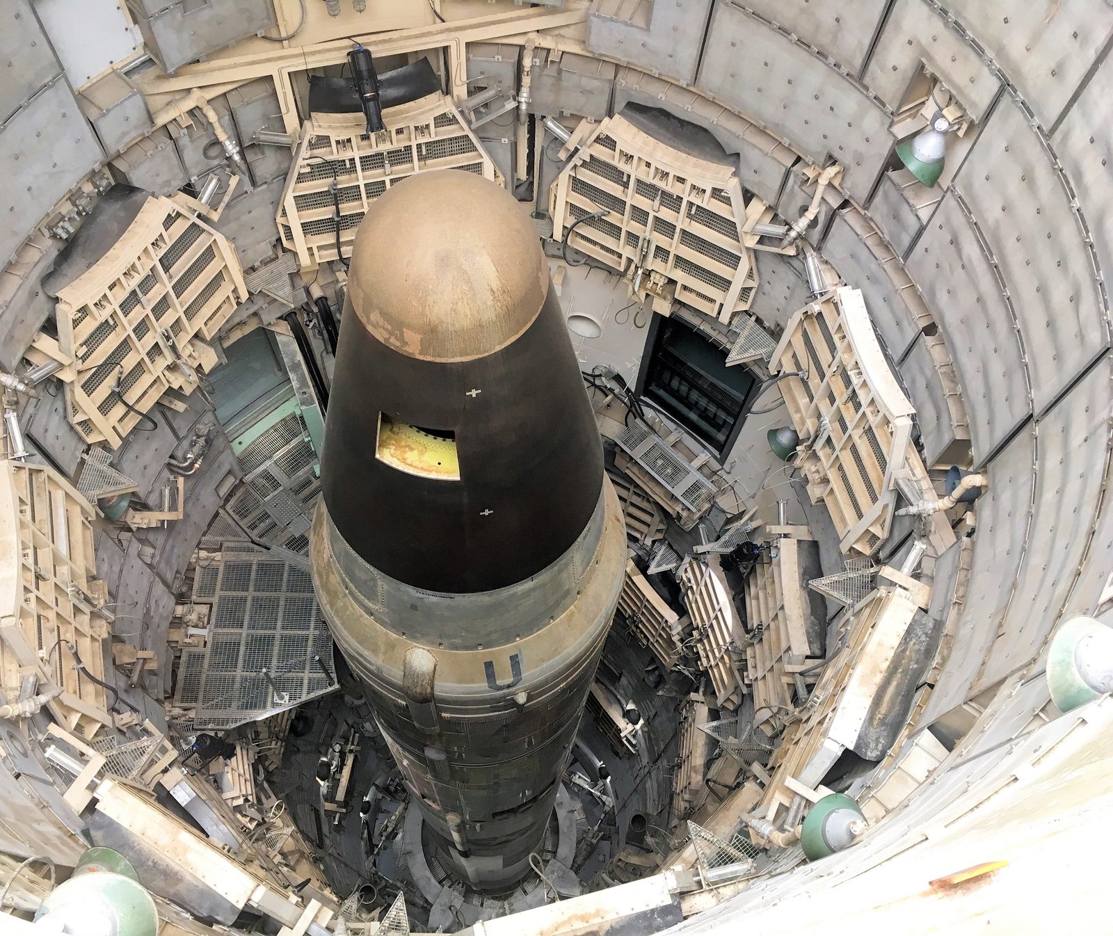 A preserved Titan II intercontinental ballistic missile inside its original underground launch silo, now the Titan Missile Museum in Arizona