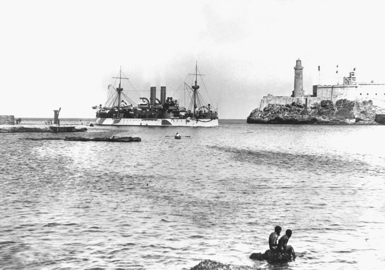 USS Maine at anchor, entering Havana harbor weeks before the February 1898 explosion