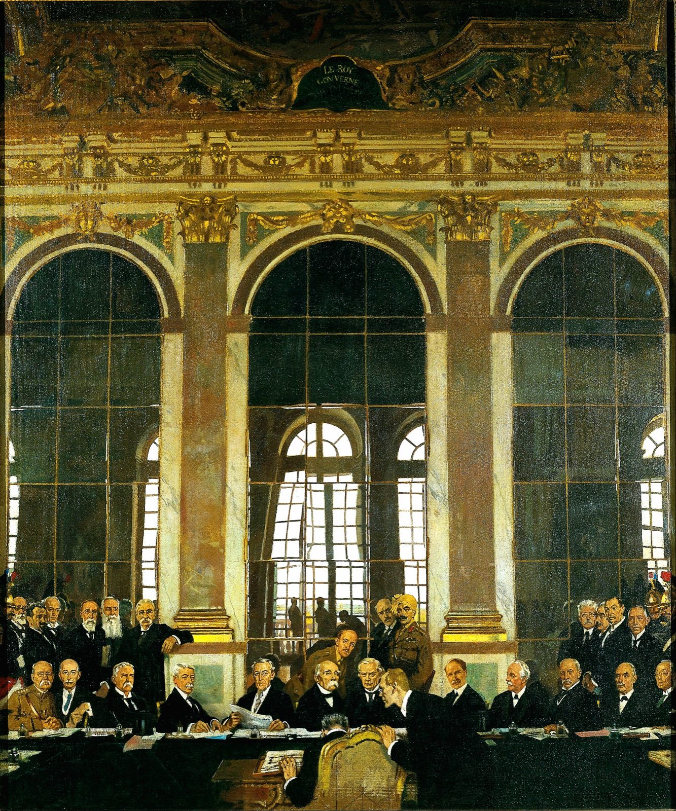 The Signing of Peace in the Hall of Mirrors, Versailles, 28 June 1919, a 1919 oil painting by William Orpen showing the treaty signing that formally ended World War I between the Allies and Germany